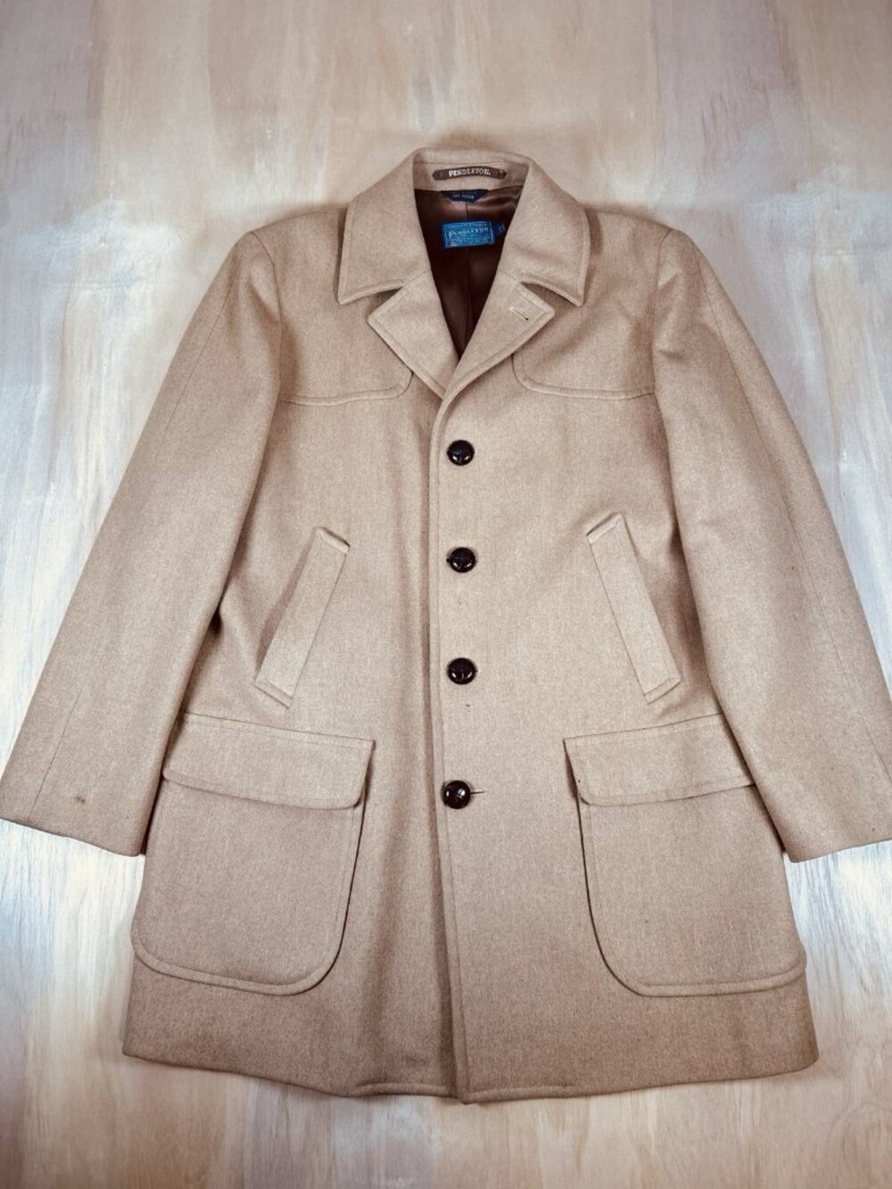 VINTAGE PENDLETON USA Made 70s 80s Size 44L Coat Camel Western Covered Buttons